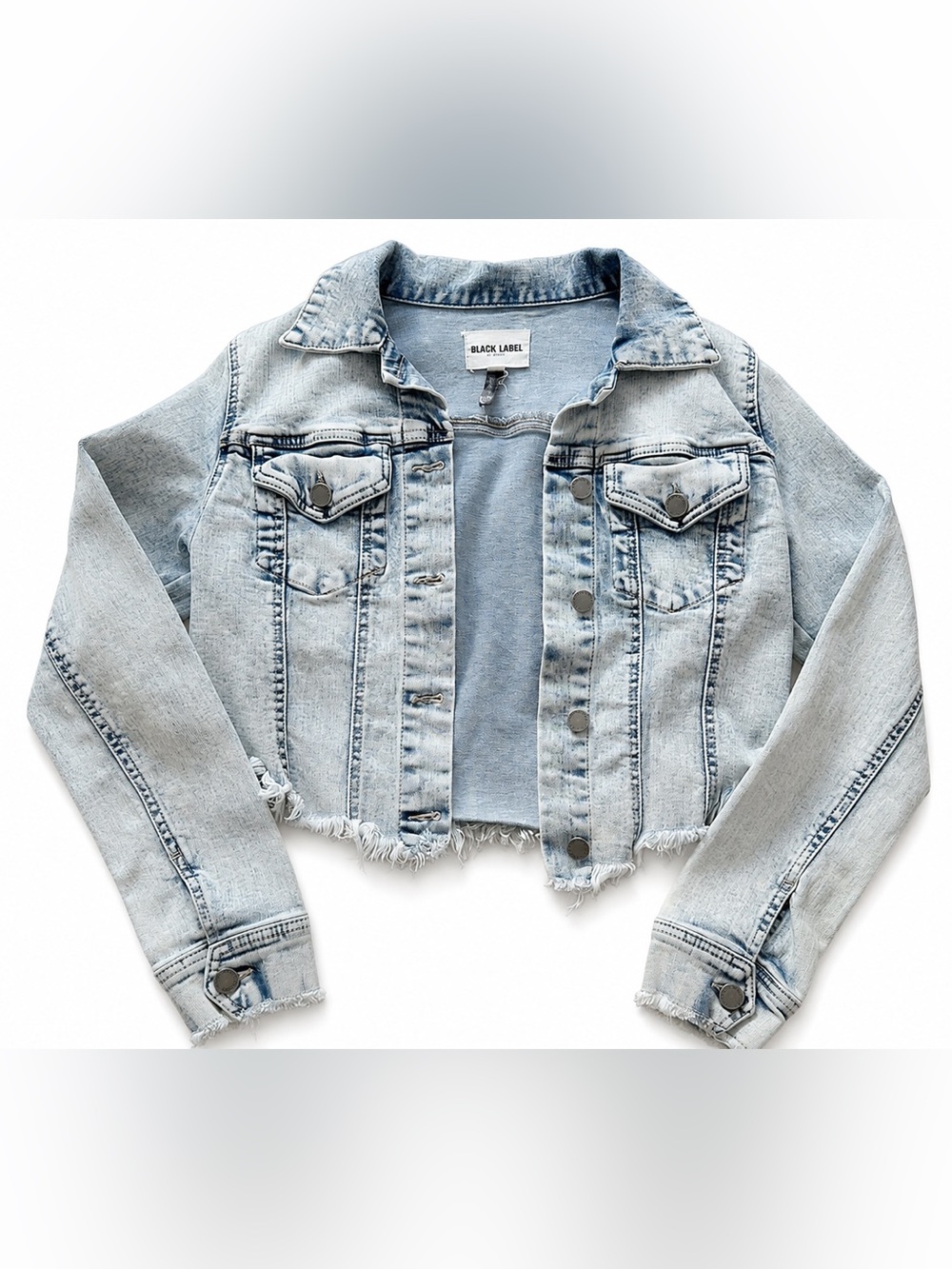 Black Label by C’est Toi Cropped Acid Wash Denim Jacket Raw Hem Size S